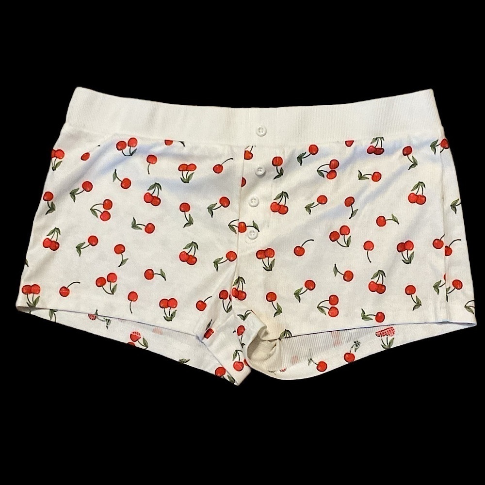 Cherry Print Women's Shorts thermal lounge wear white mini shorts